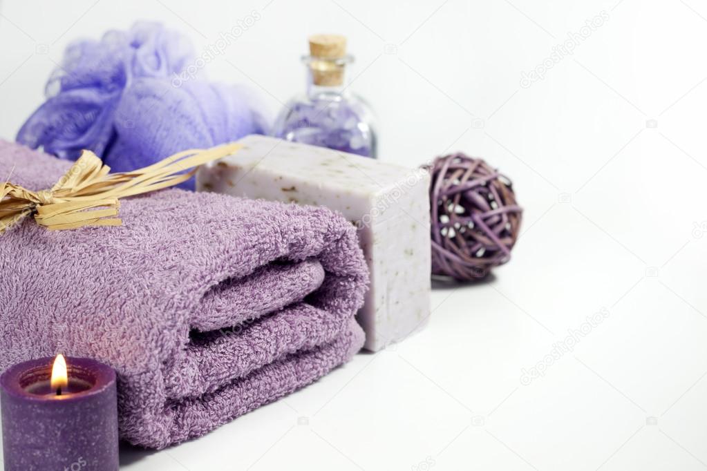 Orchid and towel spa concept with bath salt