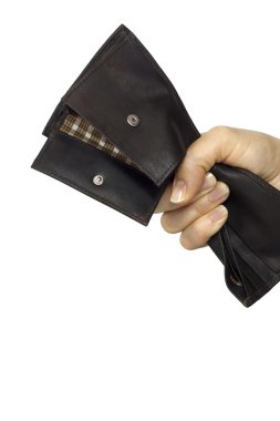Banka karısı ve vergi sıkışmış boş cüzdan izole kavramı