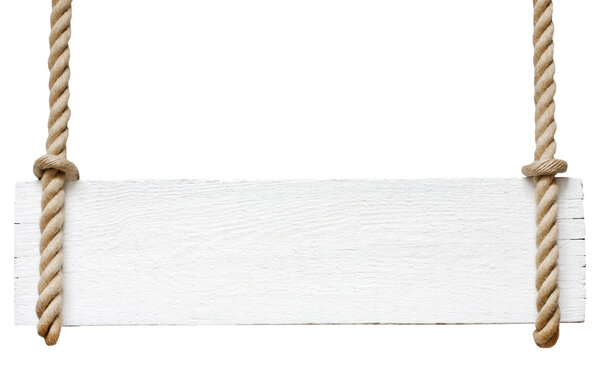 Signboard on the rope isolated on white background