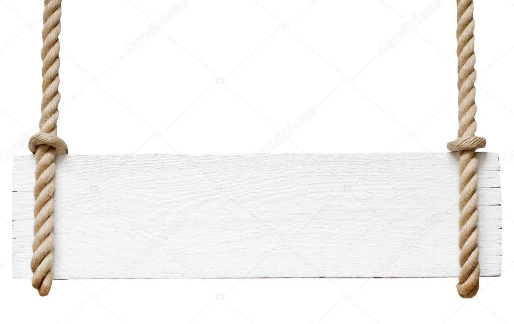 Signboard on the rope isolated on white background