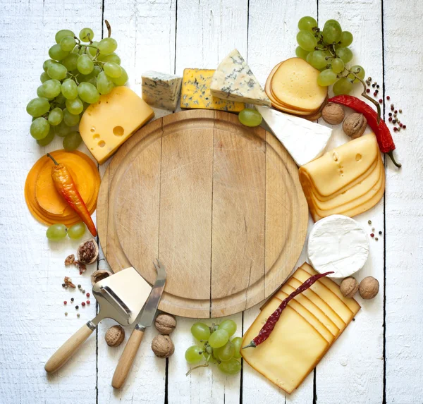 Various types of cheese with empty space background concept — Stock Photo, Image