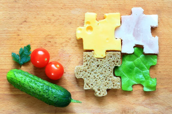 Jídlo puzzle složek stravy kreativní abstraktní pojem — Stock fotografie
