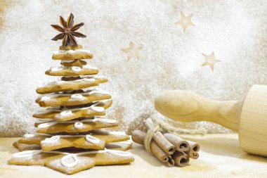 mutfak Noel pişirme kavramı ağaçta gingerbread