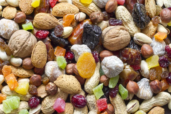 Nüsse und Trockenfrüchte Hintergrund Textur — Stockfoto