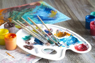 Poster boyalar suluboya fırça soyut kompozisyonu ile