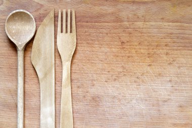 tahta çatal bıçak takımı üzerine kurulu soyut gıda arka kesim