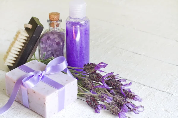 Lavanda cosméticos spa corpo cuidado composição abstrata — Fotografia de Stock