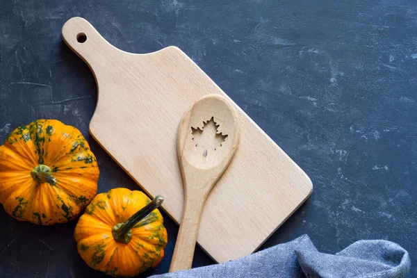 Fondo Alimentare Con Cucchiaio Zucca Concetto Cucina Autunnale — Foto Stock