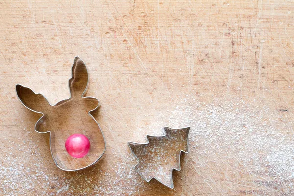 Christmas Food Background Cookies Molds Flour — Stock Photo, Image