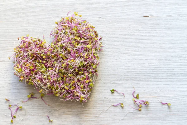 Kale Ontspruit Vorm Van Het Hart Concept Gezond Voedsel Uitzicht — Stockfoto