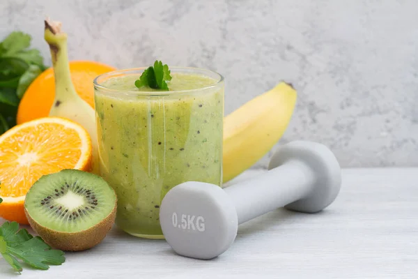 Verse Groene Smoothie Fruit Halters Gezonde Voeding Sport Concept — Stockfoto