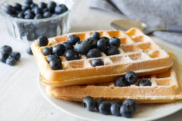 Delicious Waffles Blueberries Powdered Sugar — ストック写真