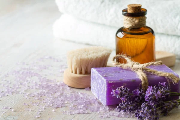 Lavanda Cuidados Com Corpo Produtos Aromaterapia Conceito Spa — Fotografia de Stock