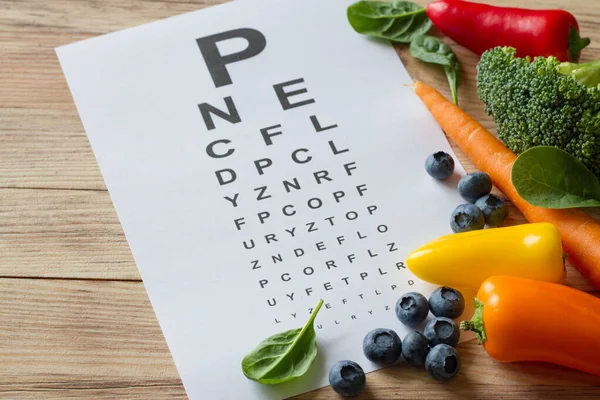 Alimentation Pour Santé Des Yeux Légumes Fruits Colorés Riche Lutéine — Photo