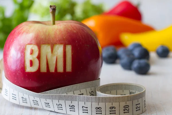 Red Apple Text Bmi Measuring Tape Background Vegetables Fruits Diet Stock Picture