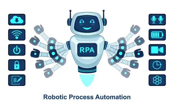 Robô robô robô assistente de automação de processo realista desenhos animados isolados —  Vetores de Stock