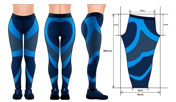Pantalones Leggings azules patrón de maqueta realista aislado fondo blanco — Vector de stock