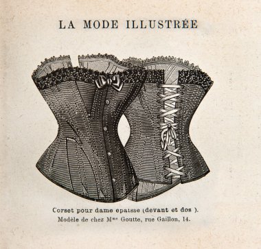 Vintage corset. antique engraved illustration clipart