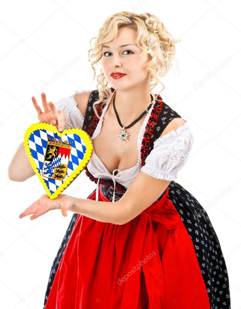German bavarian girl in typical oktoberfest dress