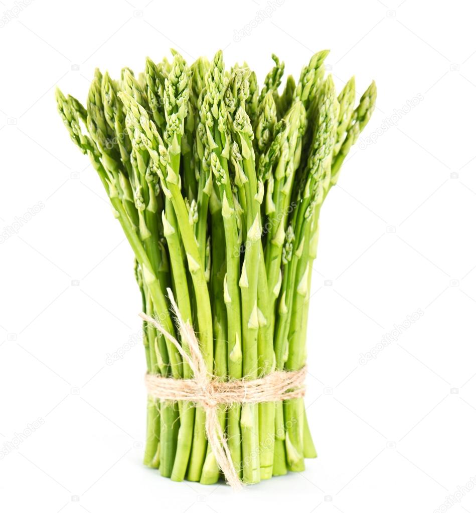 bunch of fresh asparagus on white background