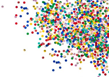 Beyaz arka plan üzerinde renkli konfeti parti dekorasyon