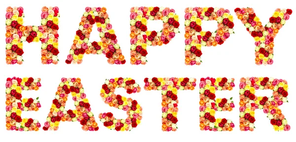 HAPPY EASTER, rosa texto da flor — Fotografia de Stock