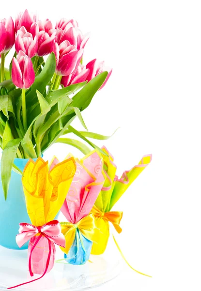 Fresh pink tulips with water drops — Stock Photo, Image