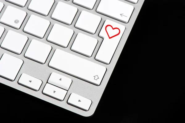 White keyboard with red heart button — Stock Photo, Image