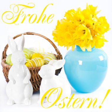 Nergis, tavşan ve yumurta Paskalya dekorasyon