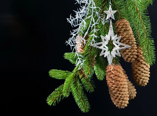 Christmas tree with shiny silver decoration — Stock Photo, Image