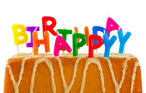 お誕生日おめでとう。キャンドルで誕生日ケーキ — ストック写真