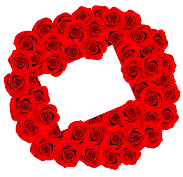 Cornice di rose rosse con una carta bianca — Foto Stock