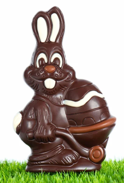 Chocolate easter bunny with egg — Stock Photo, Image