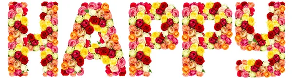 Word HAPPY formed with colorful flowers letter — Stock Photo, Image