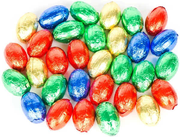 Chocolate easter eggs in colorful foil — Stock Photo, Image