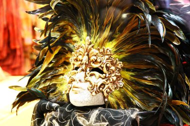 Altın Karnaval Venedik Maske tüy ile
