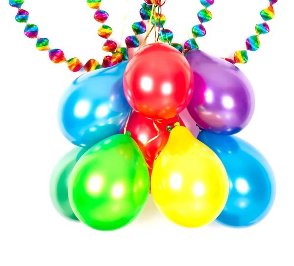 Kleurrijke ballonnen en slingers. Feestdecoratie — Stockfoto