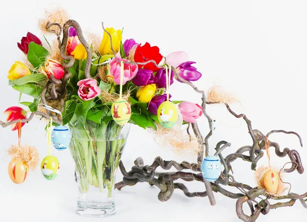 Colorful easter tulips bouquet — Stock Photo, Image