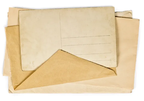 Cartão postal vintage e envelopes em branco — Fotografia de Stock