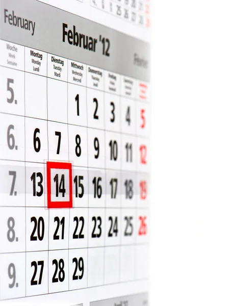 Kalender med rött märke den 14 februari — Stockfoto