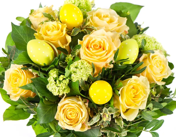 Easter flowers bouquet with eggs — Stock Photo, Image