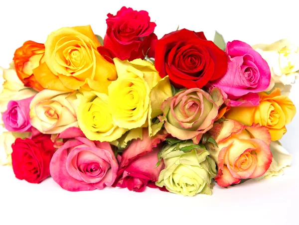 七彩玫瑰，美丽的鲜花花束上白 — 图库照片