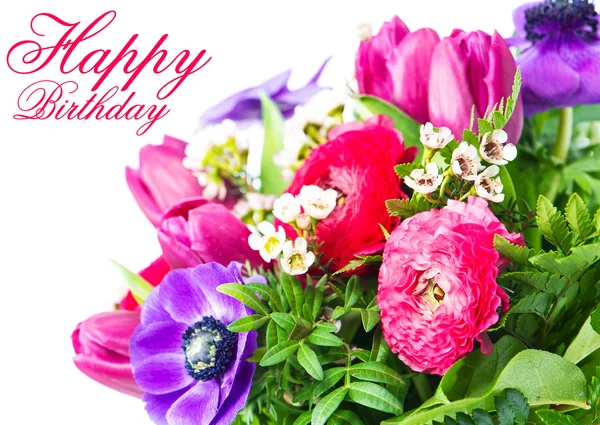 Happy Birthday. Card with colorful flowers. — Stock Photo, Image