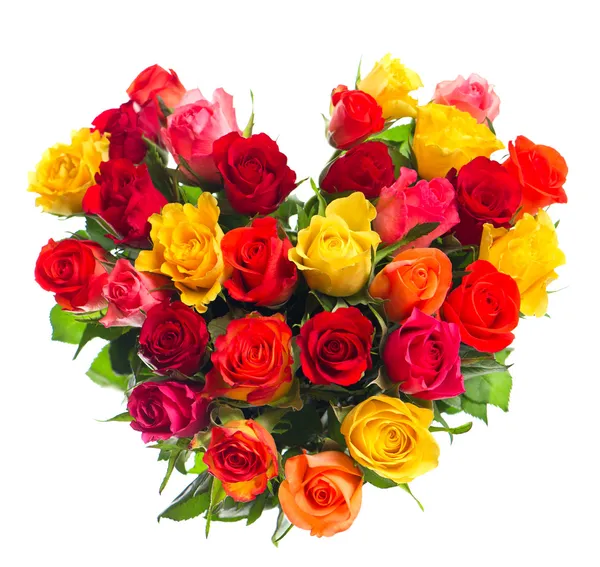 Bouquet di rose variopinte assortite a forma di cuore — Foto Stock