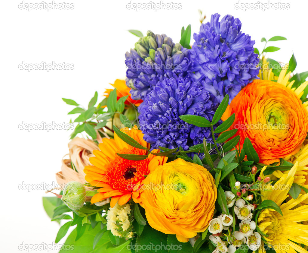 Beautiful bouquet of colorful spring flowers — Stock Photo ...