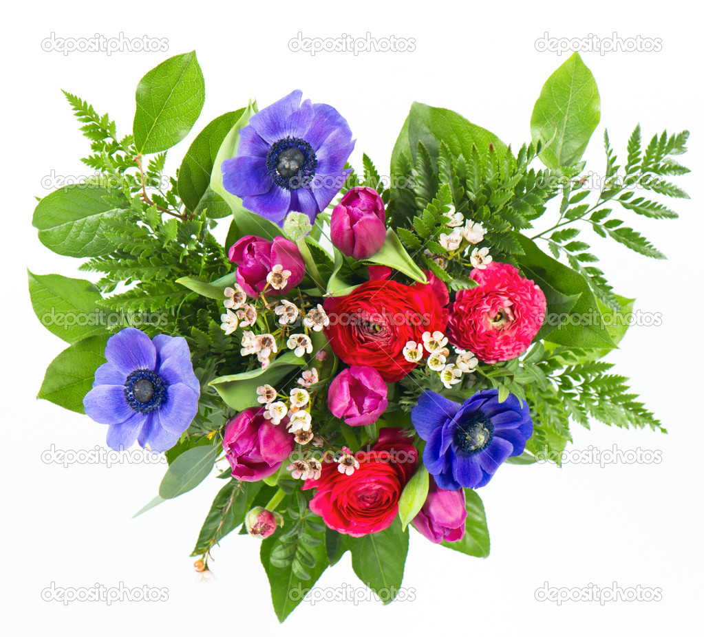 Colorful flowers bouquet in heart shape