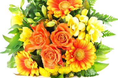 renkli çiçek buketi. gerbera ve gül