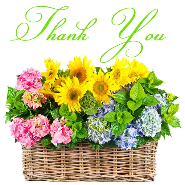 Színes virágok. köszönöm. kártya fogalom — Stock Fotó