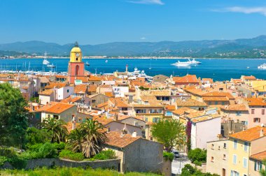 View of Saint-Tropez with sea and blue sky clipart