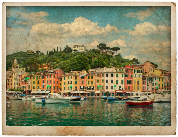 View of Portofino in vintage card style — Stock Photo, Image